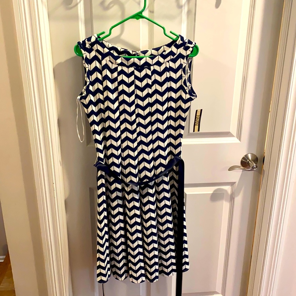 Brand New! Blue and white stripe midi dress. Formal and casual. Size PM.